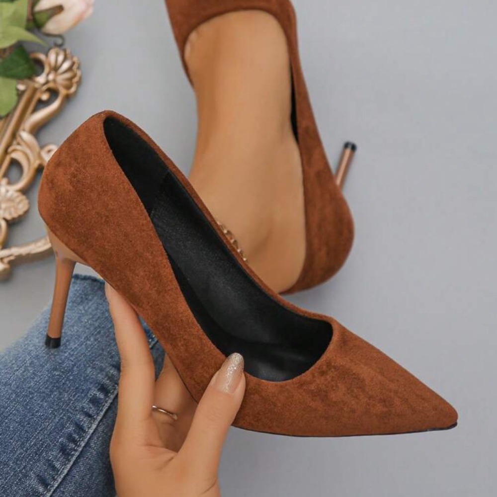 Elegant Brown Suede Women's Heels